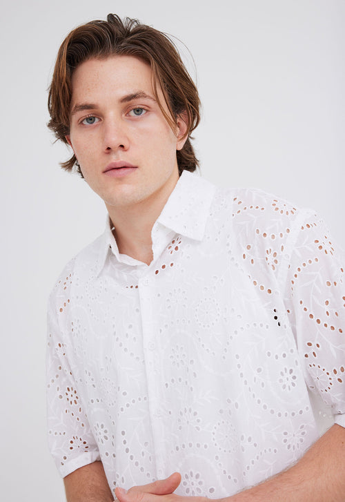 Jac+Jack Vinnie Cotton Embroidered Shirt - White
